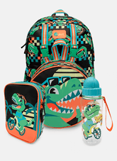 Kit Mochila Costas com Lancheira, Estojo e Garrafa Dino Miami